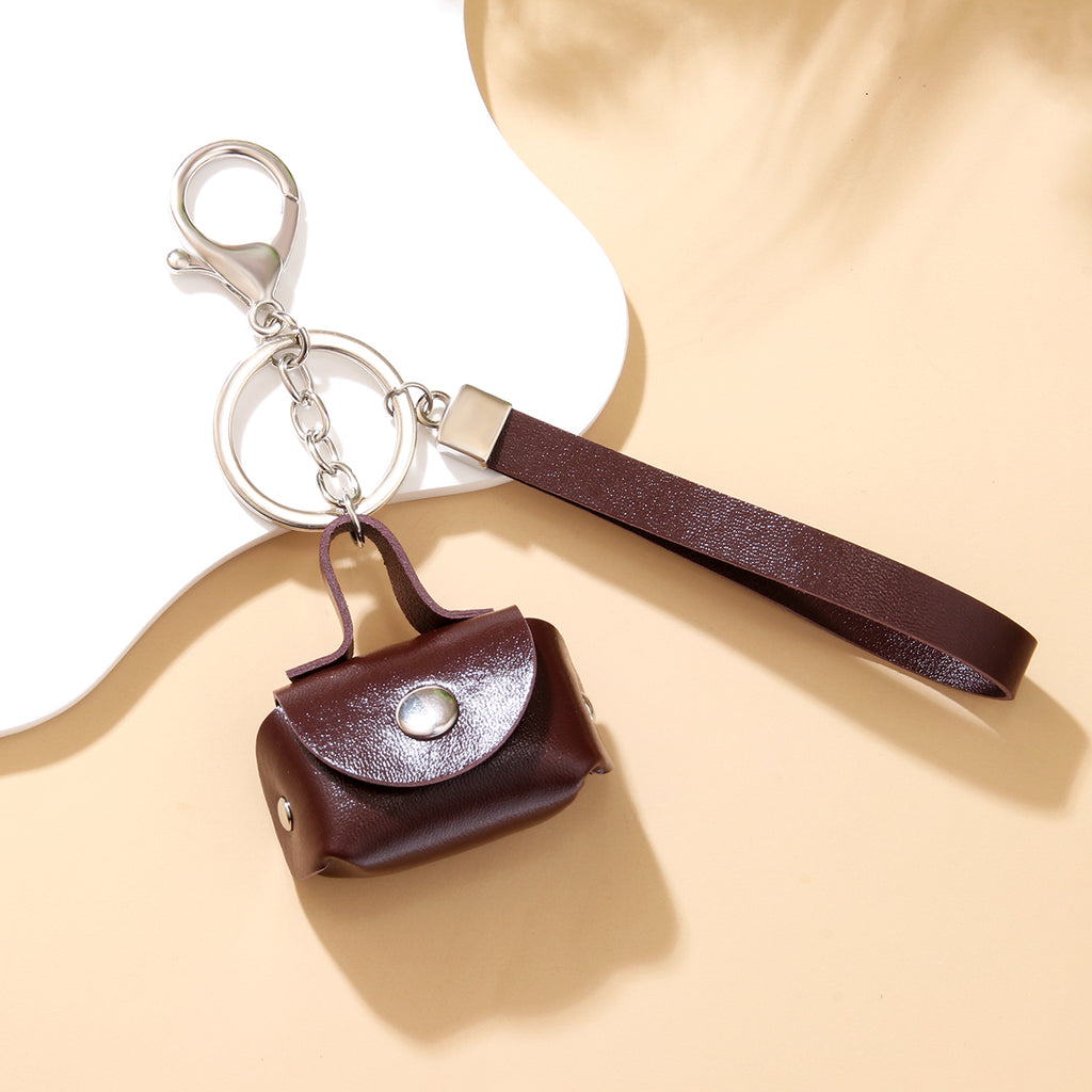 Minimalist Brown Mini Coin Pouch Bag Charm with Wrist Strap