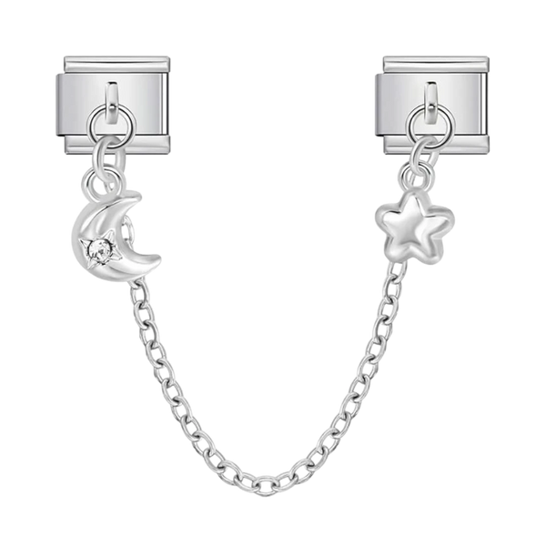 Moon Star Safety Chain Silver Charm