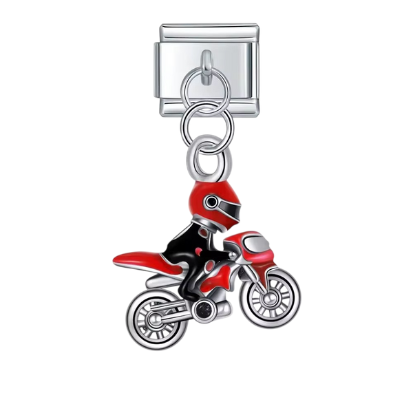 Motorcycle Rider Dangle Silver Charm