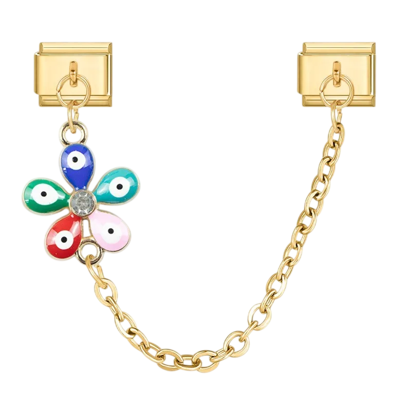 Multicolor Evil Eye Flower Chain Gold Charm