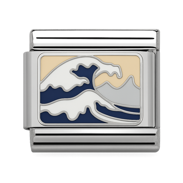 Ocean Wave and Mountain Scene Silver Charm