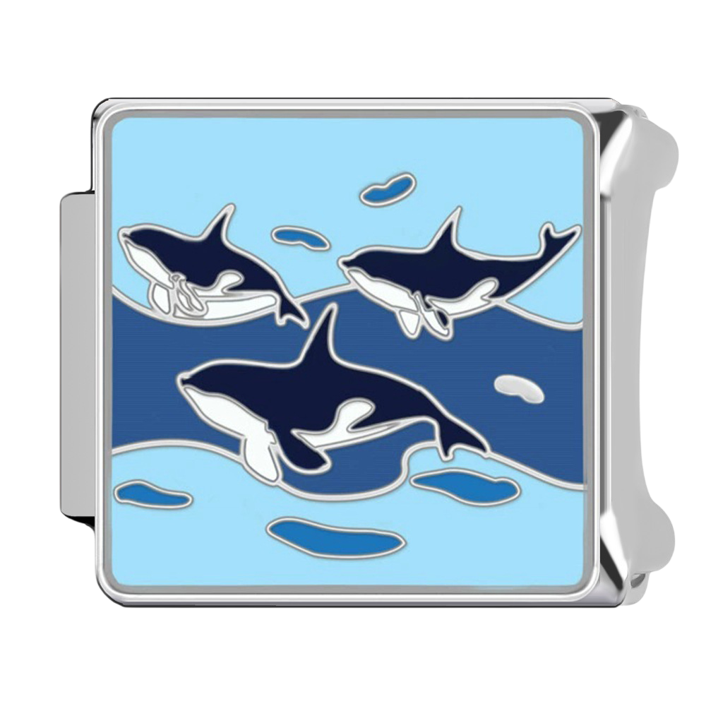 Orca Family Silver Charm
