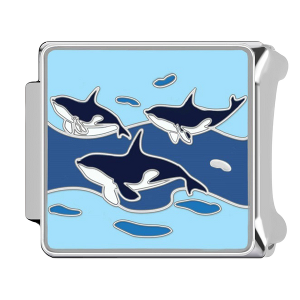 Orca Family Silver Charm