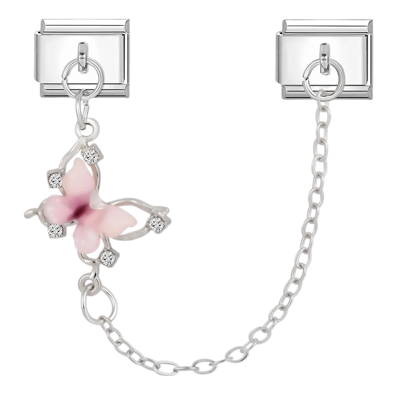 Pink Butterfly Chain Silver Charm
