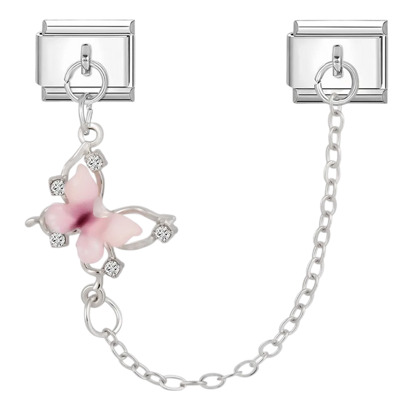 Pink Butterfly Chain Silver Charm