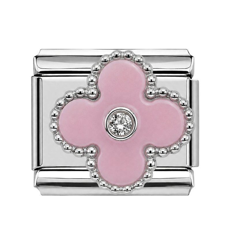 Pink Clover Silver Charm