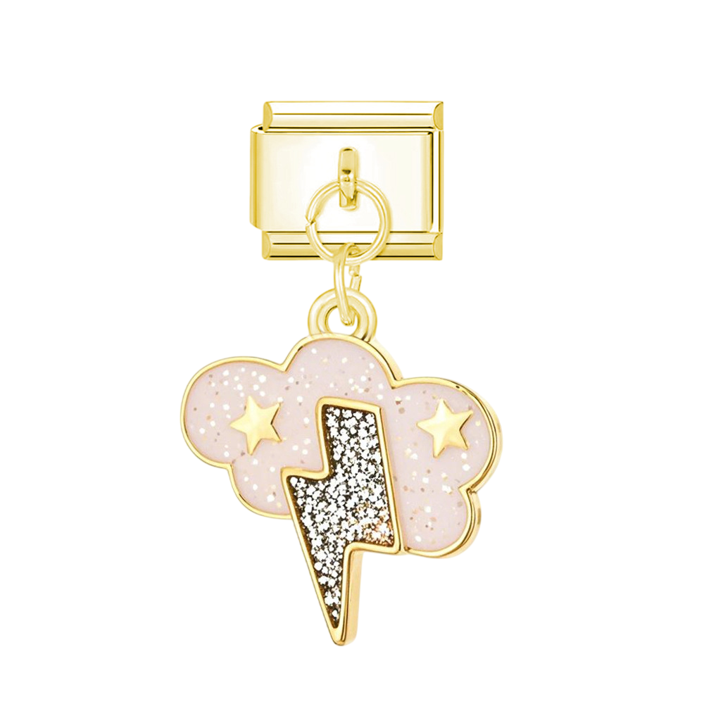 Pink Cloud Lightning Bolt Dangle Gold Charm