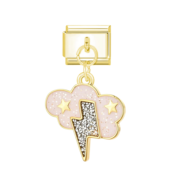 Pink Cloud Lightning Bolt Dangle Gold Charm