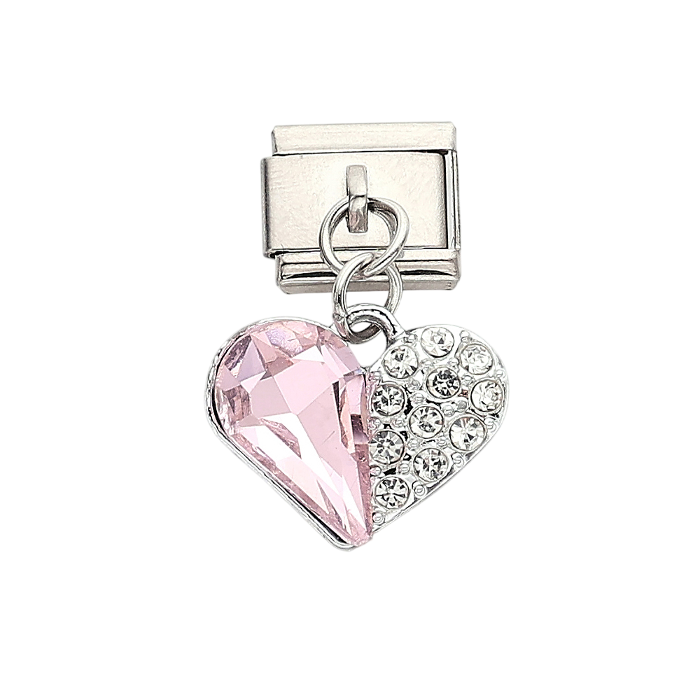 Pink Crystal Heart Dangle Silver Charm