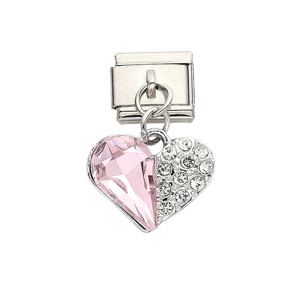 Pink Crystal Heart Dangle Silver Charm