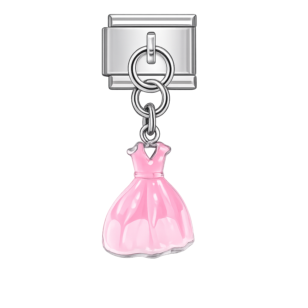 Pink Dress Dangling Silver Charm