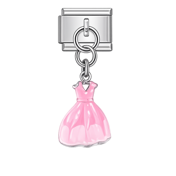 Pink Dress Dangling Silver Charm