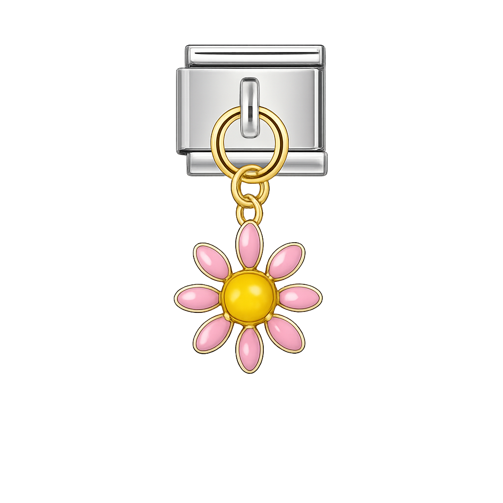 Pink Flower Dangling Silver Charm