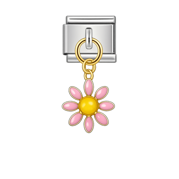 Pink Flower Dangling Silver Charm
