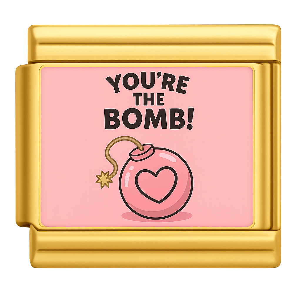 Pink Heart Bomb Charm with Youre the Bomb Text Gold Charms