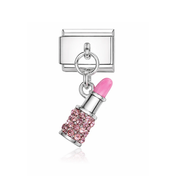 Pink Lipstick Dangle silver Charm