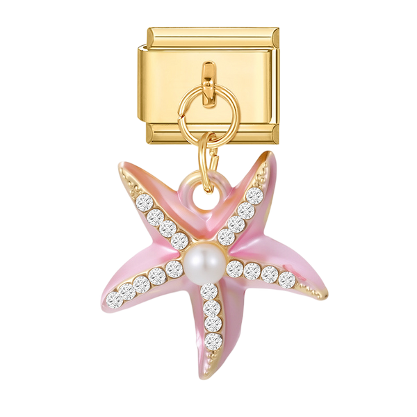 Pink Pearl Starfish Dangle Gold Charm