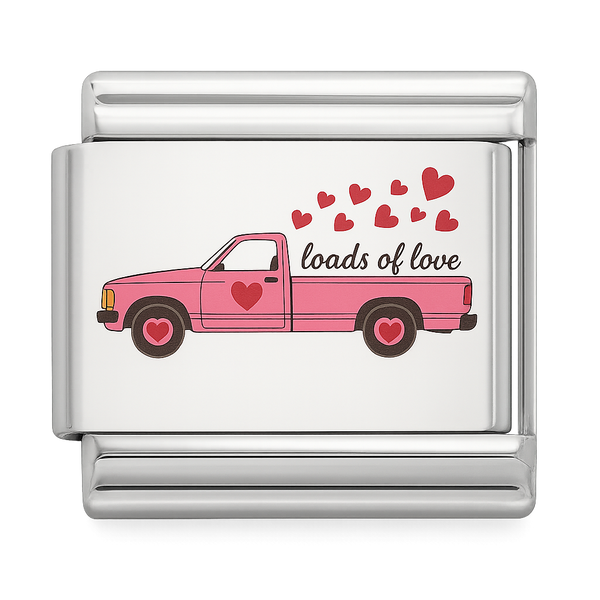 Pink Pickup Truck with Hearts and Loads of Love Silver Charms