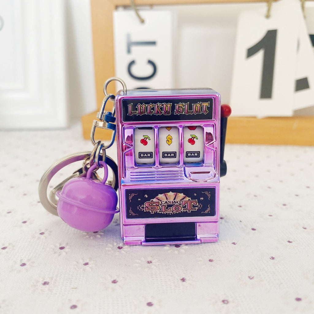 Purple Mini Lucky Slot Machine Keychain Char