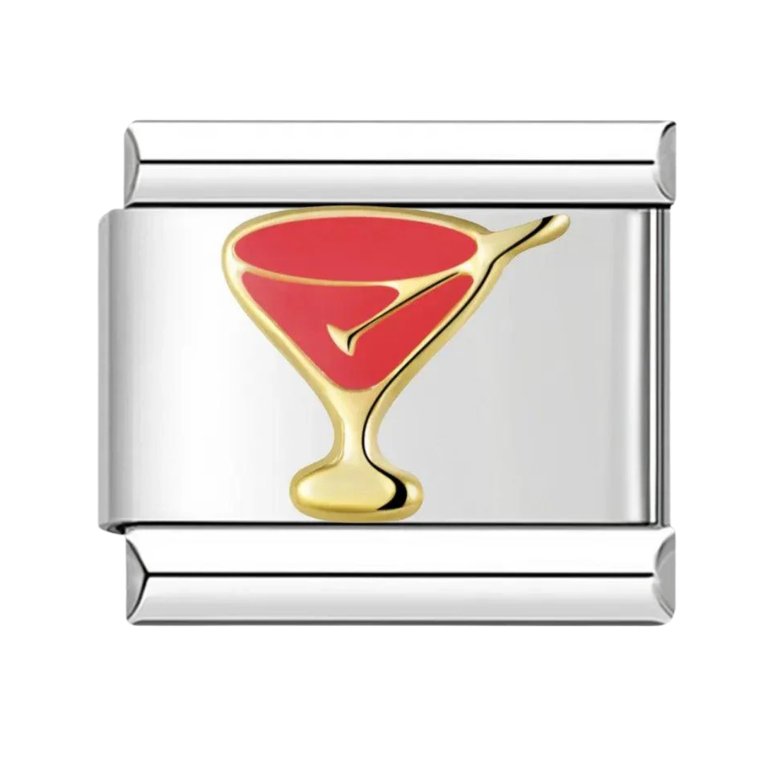 Red Cocktail in its Gold Glass Charm