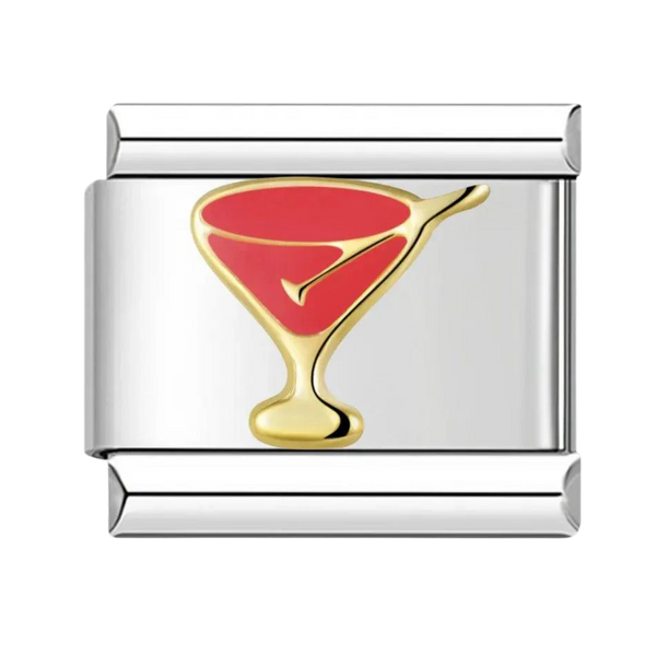 Red Cocktail in its Gold Glass Silver Charm