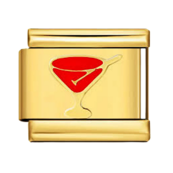 Red Cocktail in its Gold Glass Gold Charm