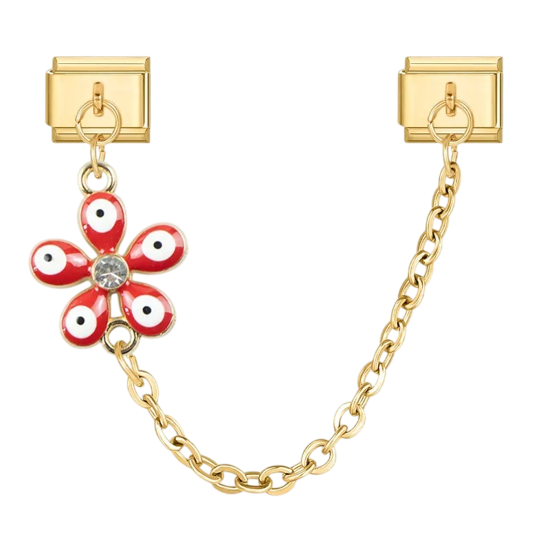 Red Evil Eye Flower Chain Gold Charm