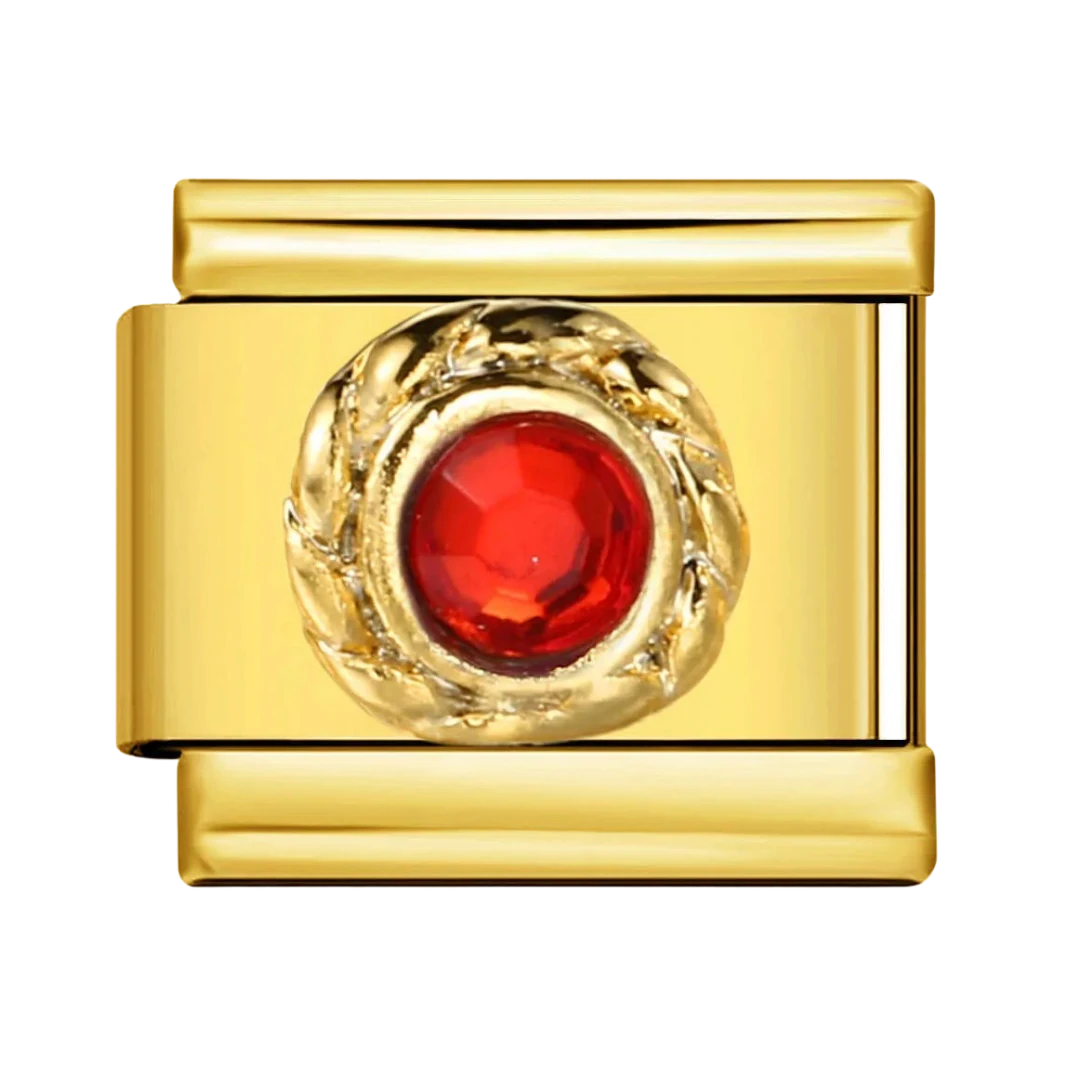 Red Zircon Gold Charm
