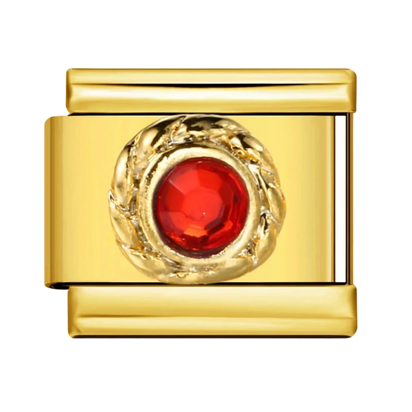 Red Zircon Gold Charm
