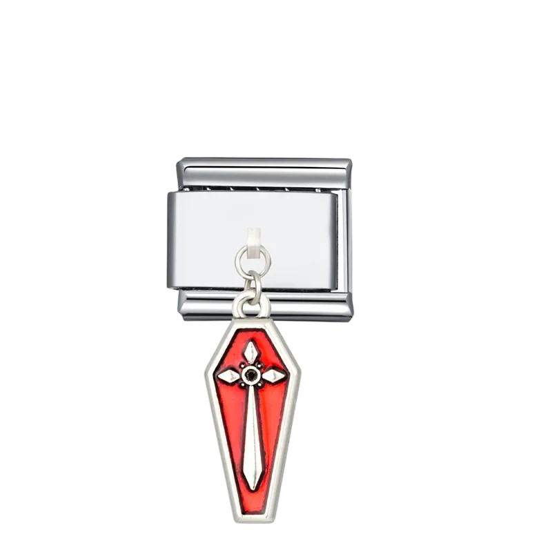 Red Coffin Cross Charm