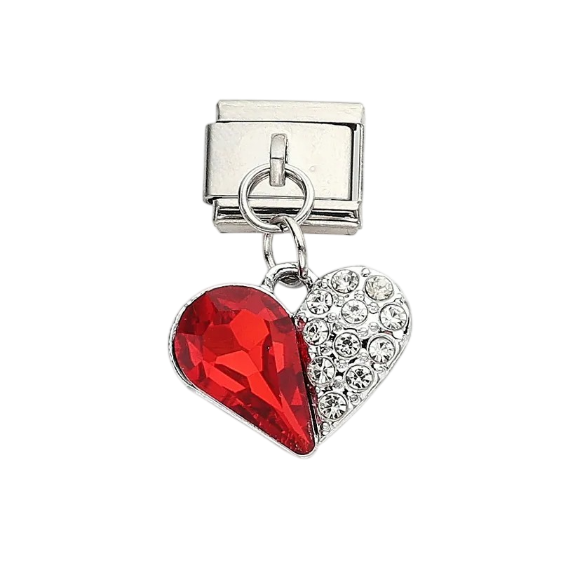 Red Crystal Half Heart Charm