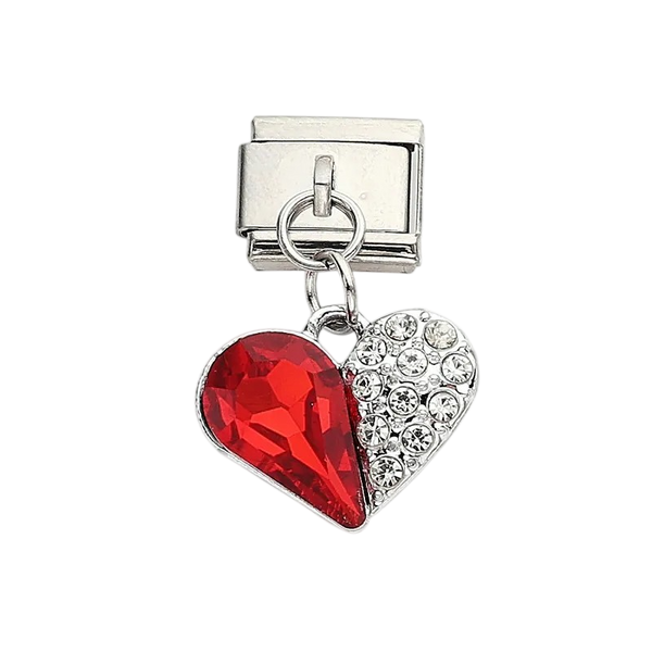 Red Crystal Half Heart Charm