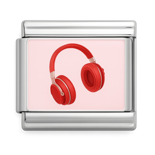 Red Headphones Silver Charm