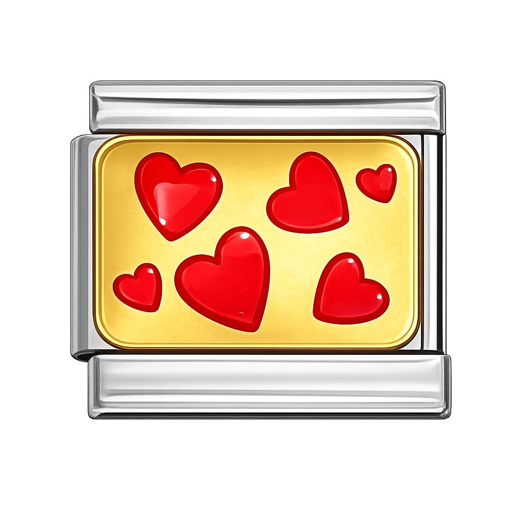 Red Hearts Gold Background Silver Charm