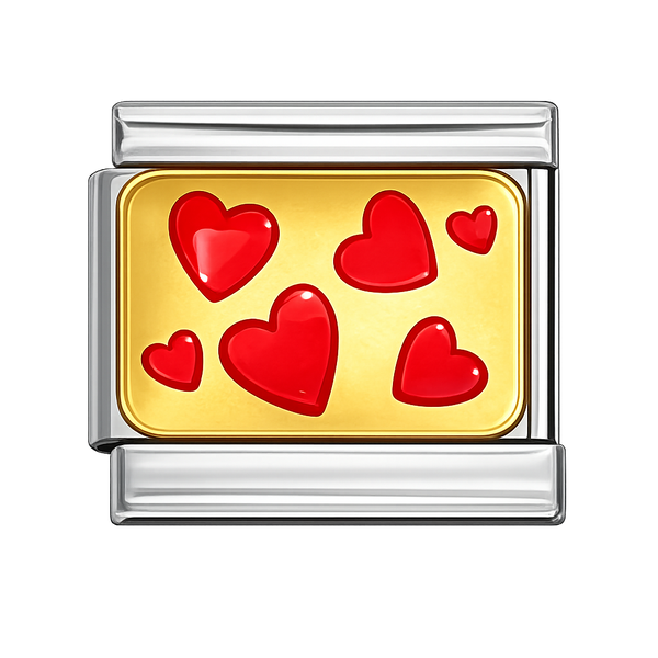 Red Hearts Gold Background Silver Charm