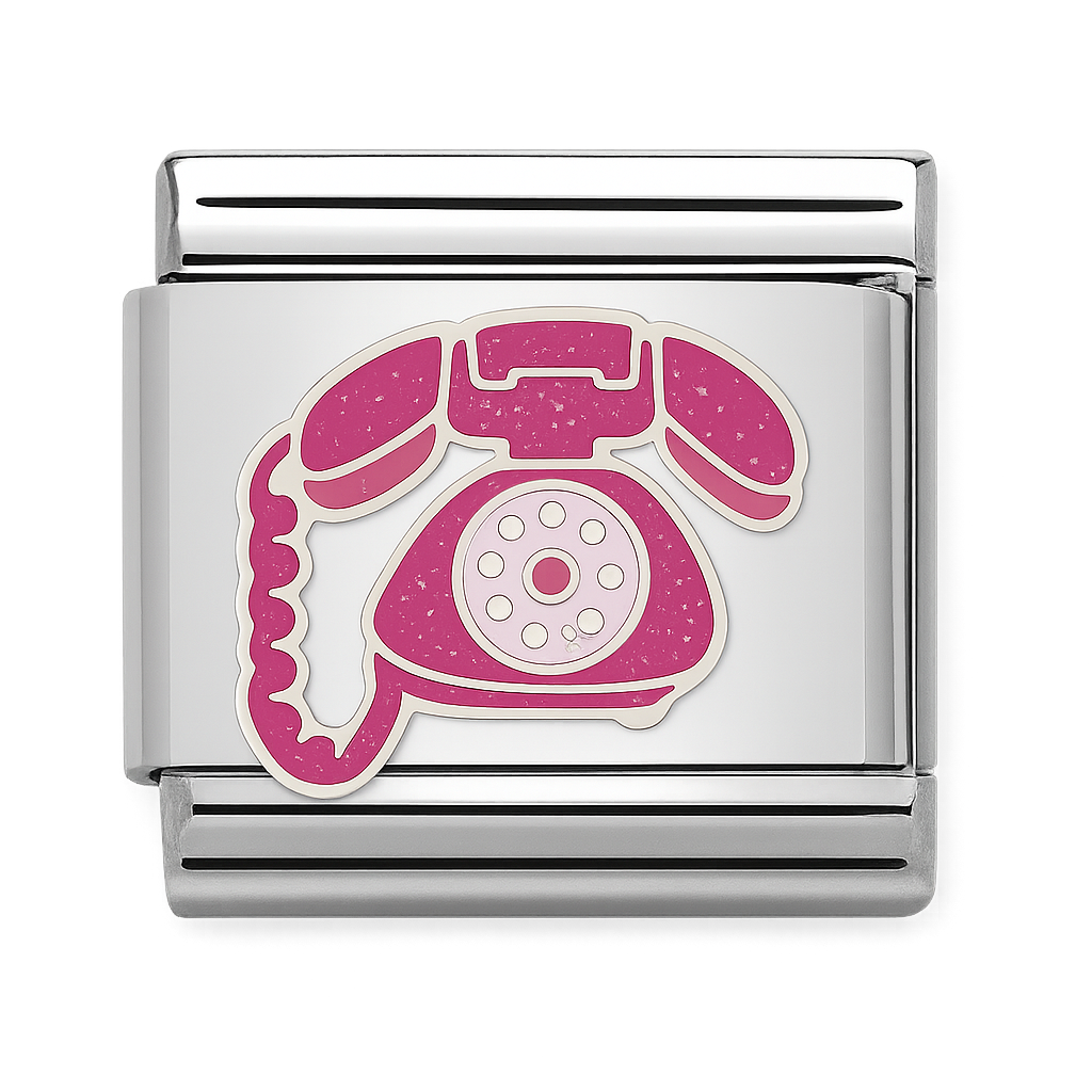 Retro Pink Rotary Telephone Silver Charm