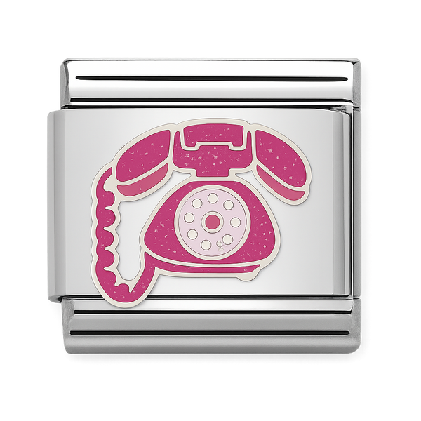 Retro Pink Rotary Telephone Silver Charm
