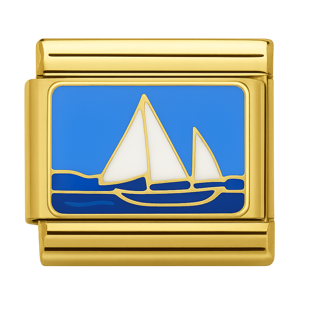 Sailboat on Blue Sea Gold Charm