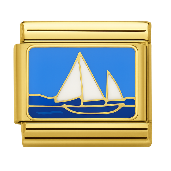 Sailboat on Blue Sea Gold Charm
