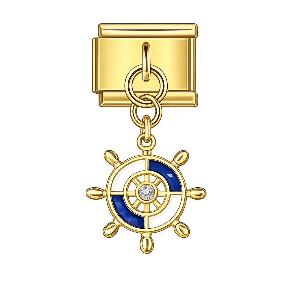 Ship Wheel Dangling Gold Charm