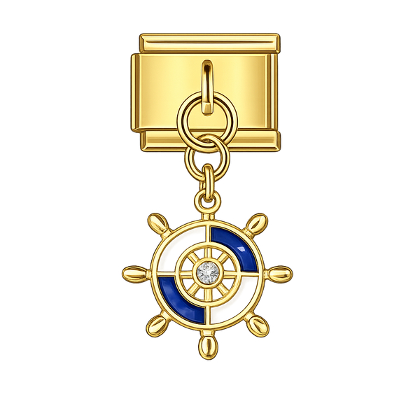 Ship Wheel Dangling Gold Charm