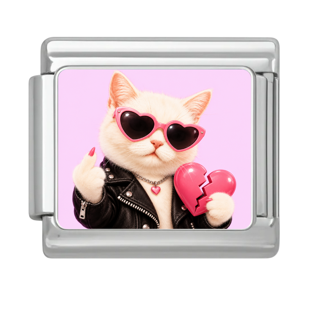 Pink Heartbreaker Cat Charm - Silver