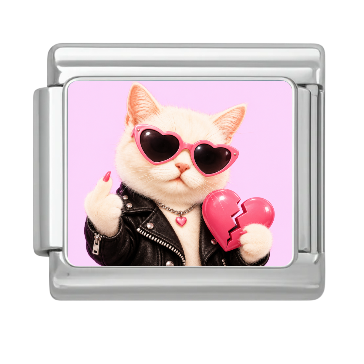 Pink Heartbreaker Cat Charm - Silver