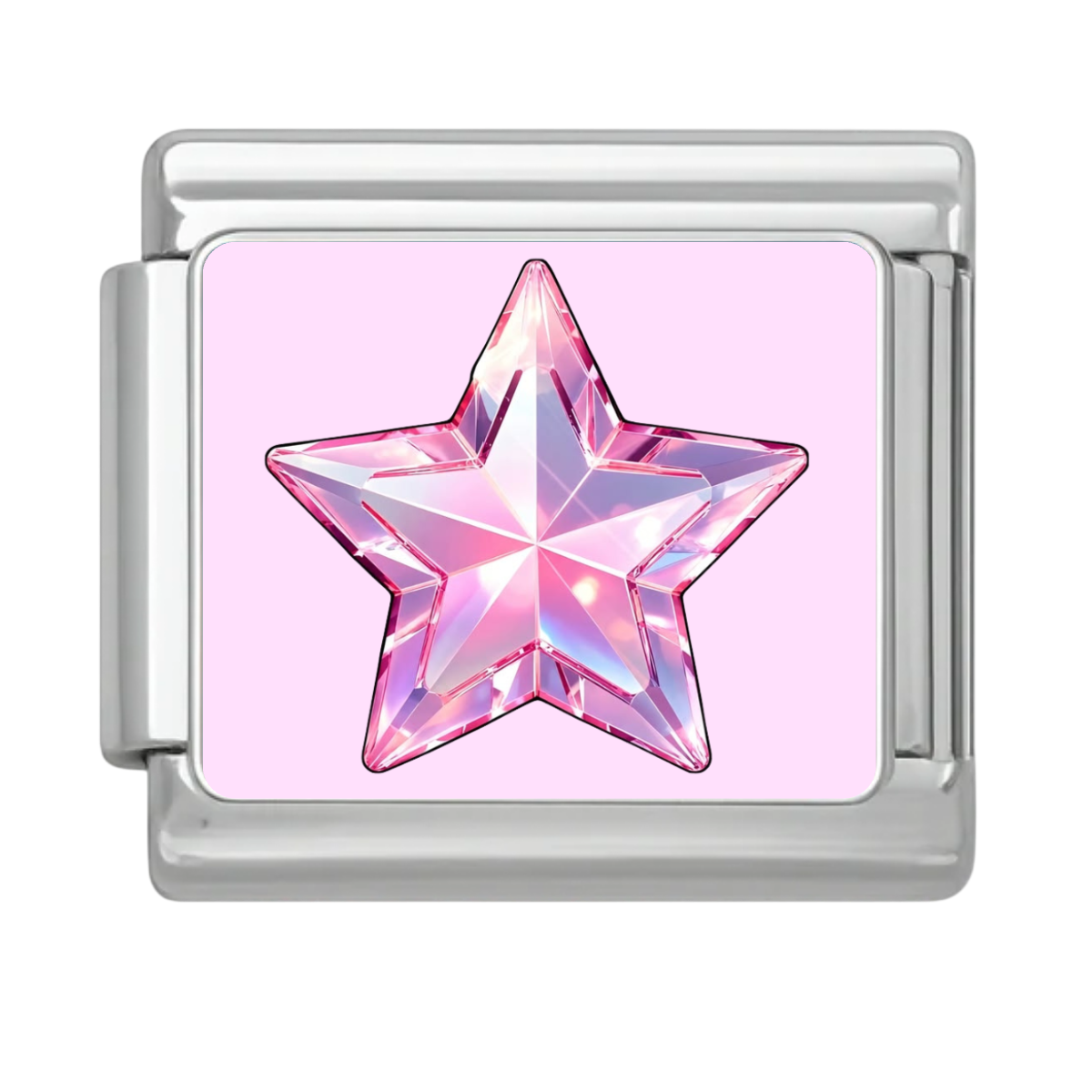 Pink Star Sparkle Charm - Silver