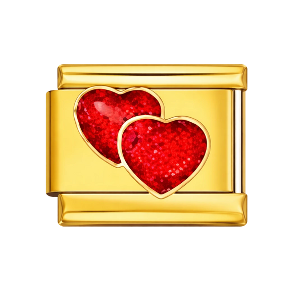 Sparkling Red Hearts Gold Charm
