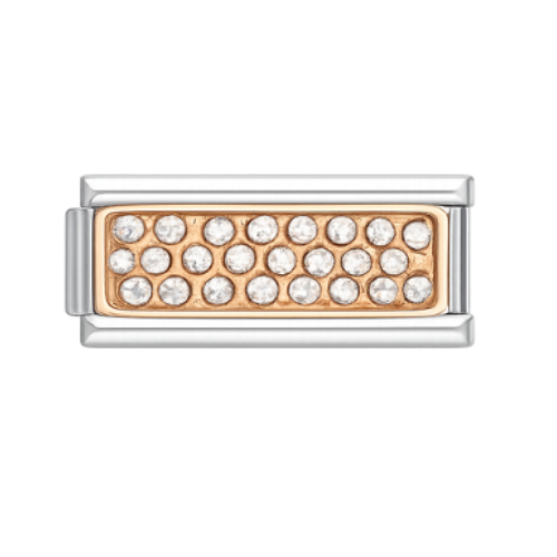 Rose Gold and Crystal Double link Silver Charm