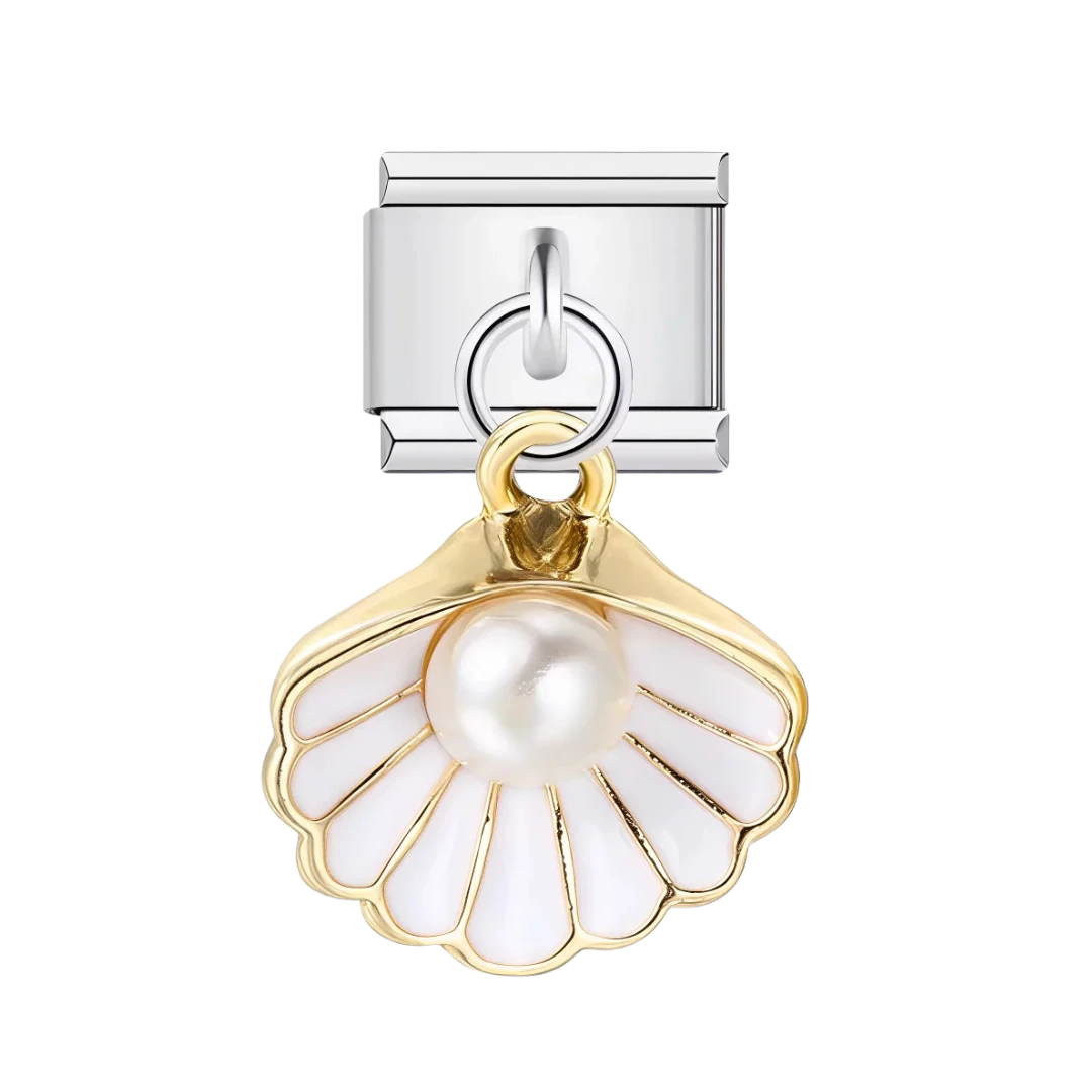 White Shell with Pearl Silver Charm