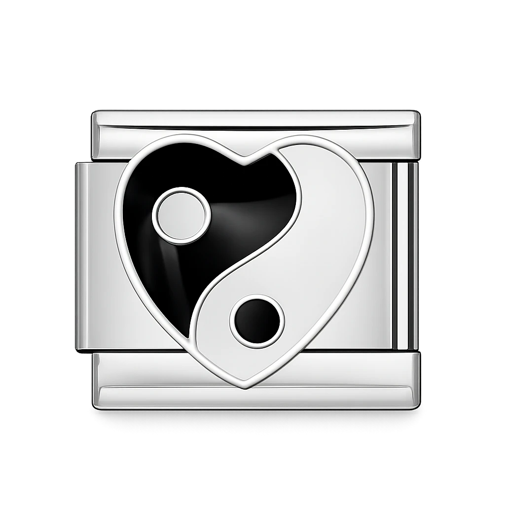 Yin Yang Heart symbol Silver Charm