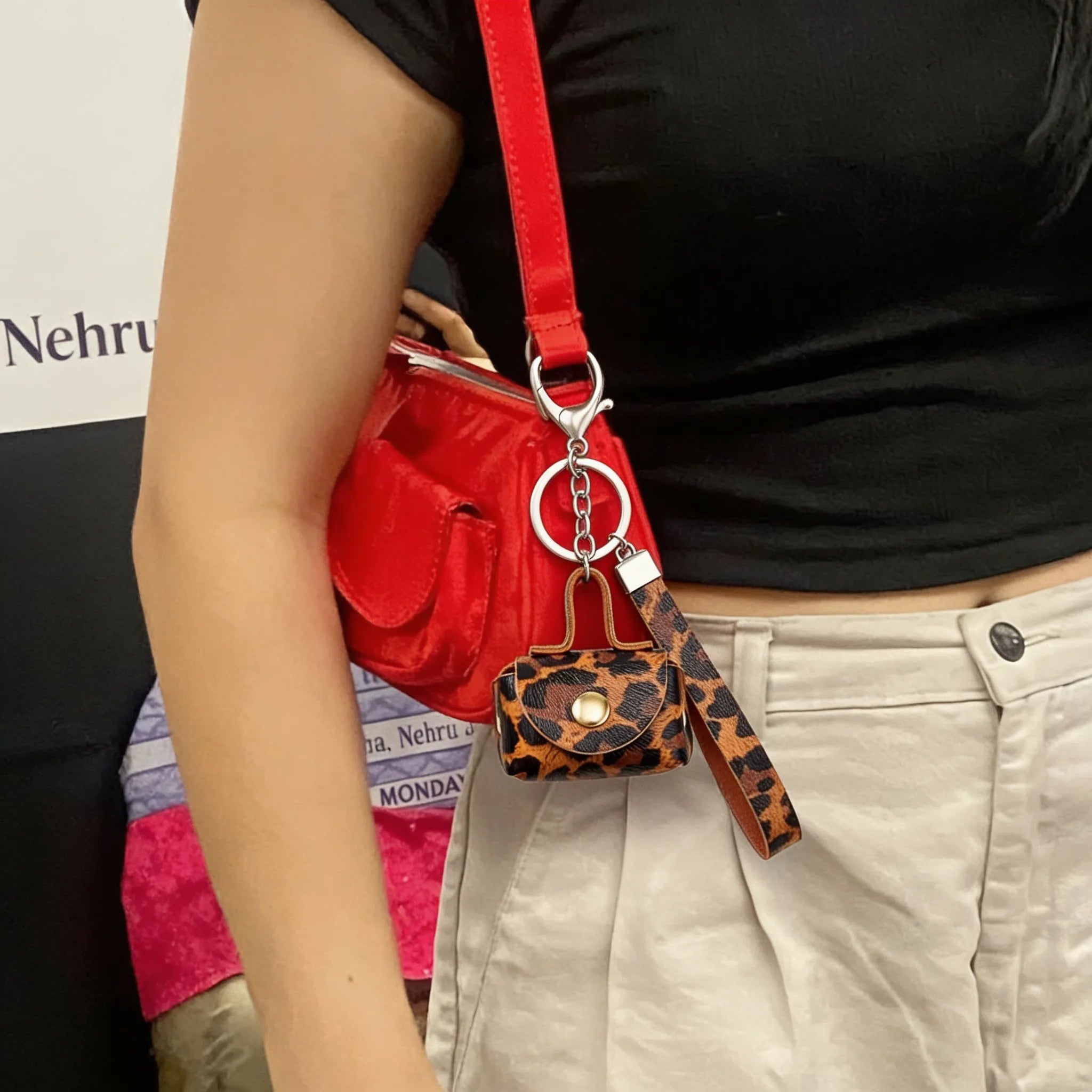 Leopard Print Mini Coin Pouch Bag Charm with Wrist Strap