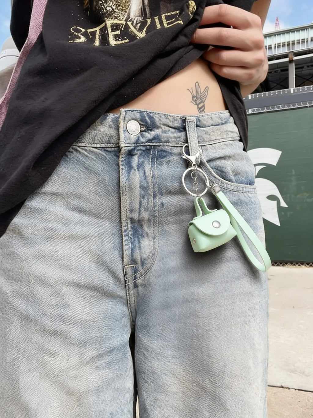 Mint Green Mini Coin Pouch Bag Charm with Wrist Strap